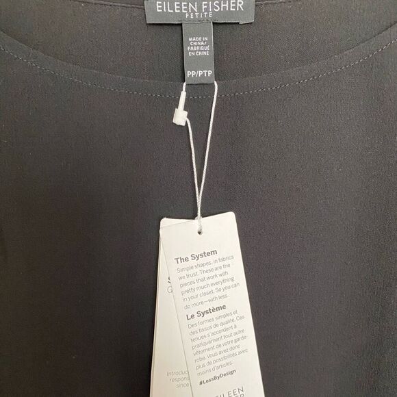 Eileen Fisher 100% Silk Georgette Crepe Black Bateau Top NWT Size Petite Small - Picture 3 of 5